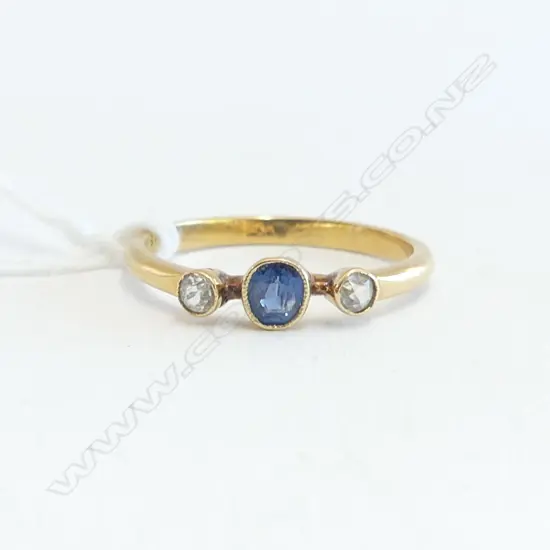 early 20thC 18CT SAPPHIRE & 2 faux DIAMOND RING 3.2gms