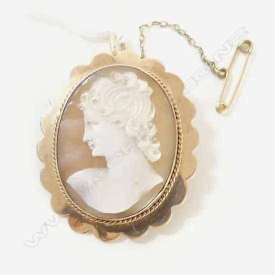 9ct CAMEO PENDANT BROOCH 40x35mm 9.6gms