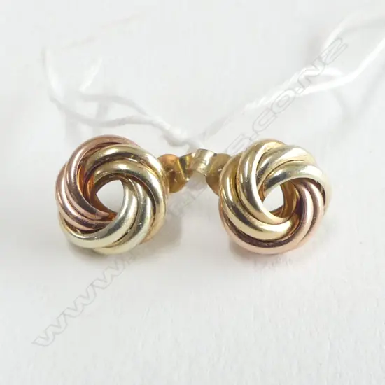 PR 9ct 2 COLOUR GOLD KNOT EARRINGS 1.24gms