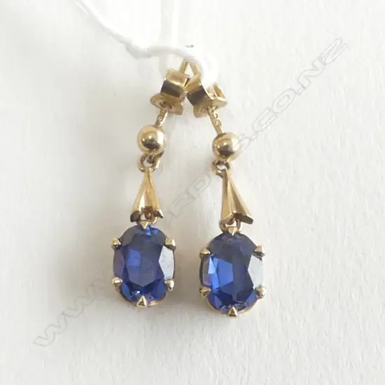 PR 9ct GOLD & BLUE STONE DROP EARRINGS 2.68gms