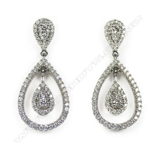 A pair of 14ct and multi diamond drop earrings,