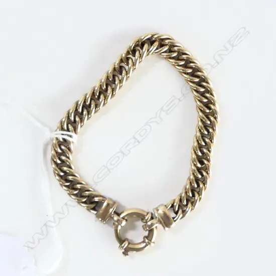 9ct HEAVY YELLOW GOLD MODERN CURB LINK BRACELET LGE RING CLASP 35.6gms