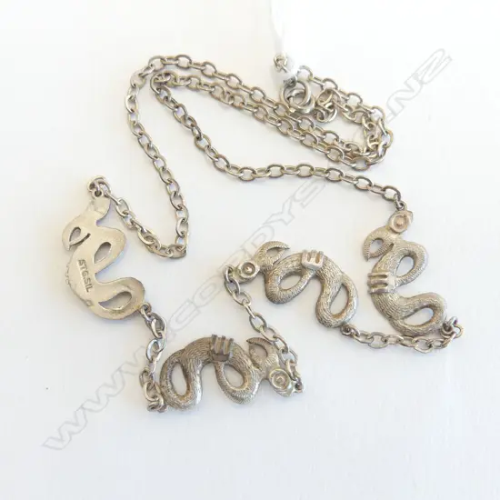 NZ SILVER 4 TANIWHA type figure NECKLACE BY RUSSELL MURPHY