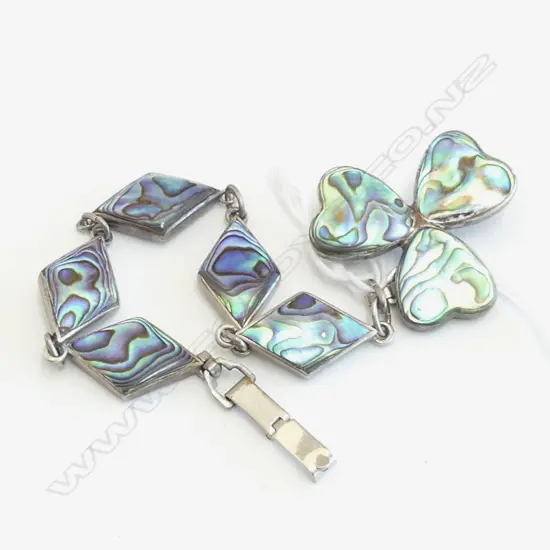 SILVER & PAUA VINTAGE BRACELET & BROOCH bracelet clasp chrome