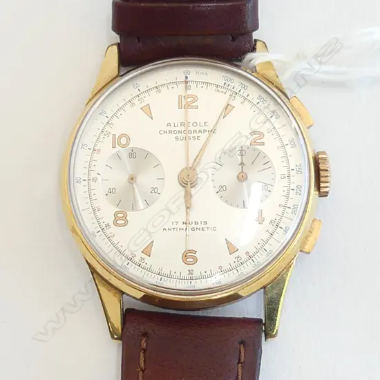 AUREOLE GOLD PLATED CHRONOGRAPH NEAR MINT COND. 35mm CASE overhauled in 2023