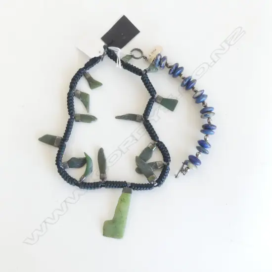 POUNAMU & SILVER? WOVEN NECKLACE by ANN AMBLER & LAPIS LAZULI & SILVER BRACELET, both new