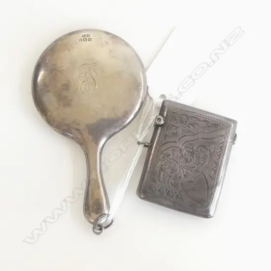 SILVER VESTA CASE Birmingham 1903 + small SILVER HAND MIRROR Birmingham 1921 