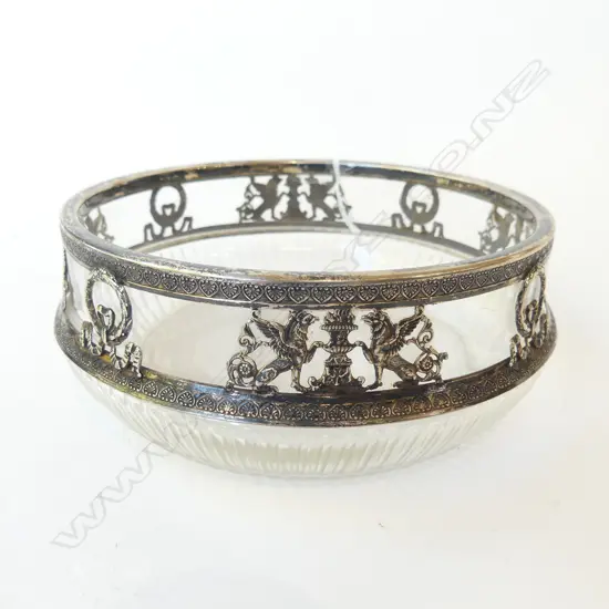 CRYSTAL BOWL w. 800 SILVER TRIM 180mm dia