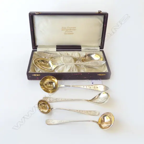 6 TORGERSEN 830 SILVER SPOONS w. GILT BOWLS 249gms IN ORIG. CASE