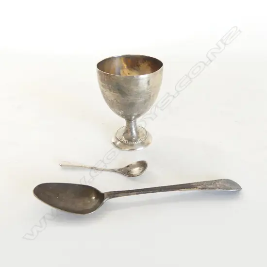 SILVER EGGCUP & 2 SPOONS TOTAL WEIGHT 71GM