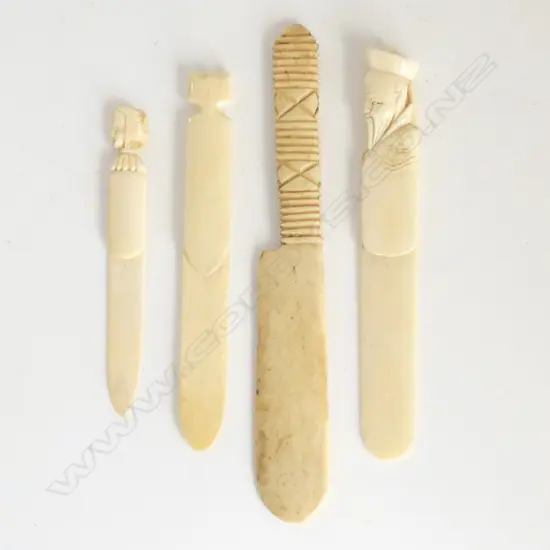 3 ivory & 1 bone ORIENTAL & OTHER BOOK MARKS & LETTER OPENERS EX. J & M STEPHENS H.80mm