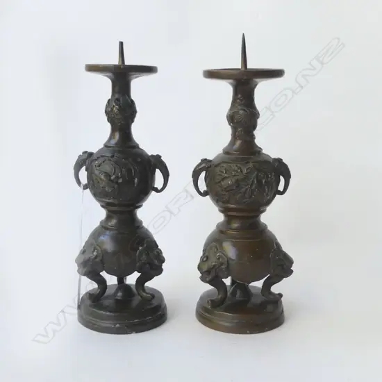 PR OF BRONZE ORIENTAL CANDLE HOLDERS H22500