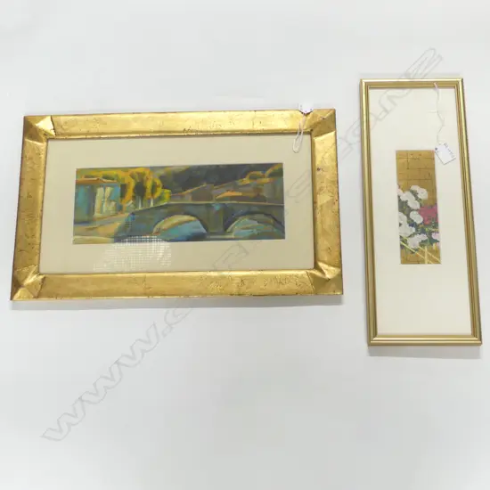 20thC JAPANESE CHRYSANTHEMUMS PRINT 190x60mm, THIERRY BEDEL 'VIEW OF SAUVE STH FRANCE' PASTEL 130x335mm