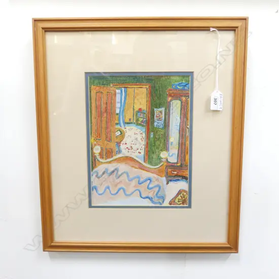 JOANNA WARD 'GREEN BEDROOM' OIL ON BOARD 245x185mm