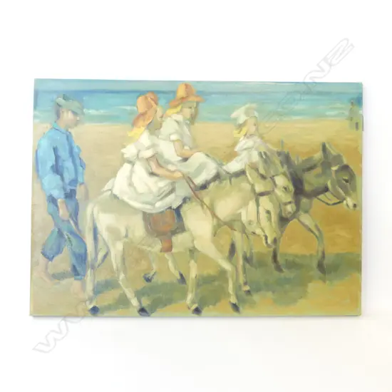 OIL ON CANVAS DONKEY RIDES AT THE SEASIDE  ARTIST UNKNOWN  780 X 70