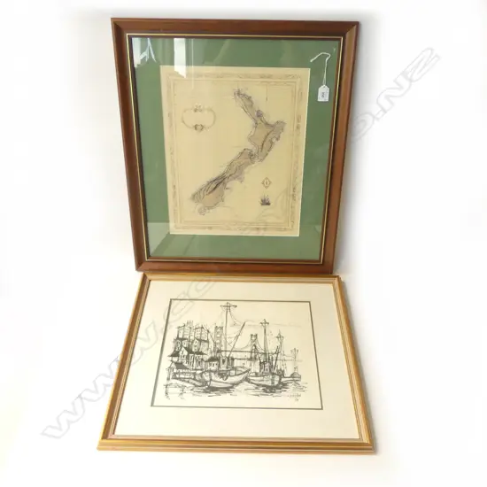 TWO FRAMED WORKS. PHOTO LITHO BY FRIEDMAN 1/69 300x350mm  & PHOTO LITHO OF COOKS FIRST MAP 420x340mm