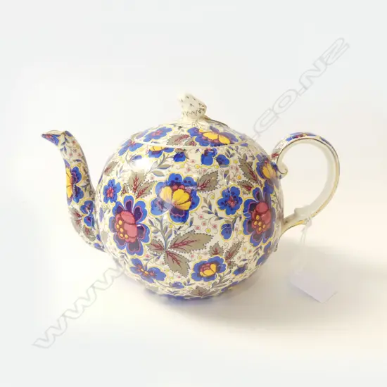 1930’S ROYAL WINTON “FLORETTE” CHINTZ TEAPOT IN “ELITE” SHAPE NB:EARLY STAPLE REPAIR TO LID L.23CM H.15CM
