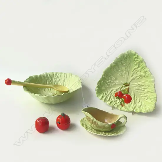 CARLTON WARE TOMATO LEAF PAT SALAD BOWL DIA240MM SPOON DISH SAUCE BOAT & 2 CONDERMENTS