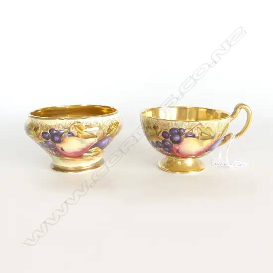 AYNSLEY ORCHARD GOLD CUP & SUGAR BOWL 105mm dia