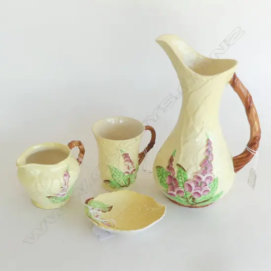 4 PCS CARLTONWARE YELLOW HOLLYHOCK PAT CHINA 2 JUGS TALLEST280MM MUG & DISH