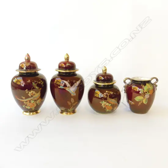 4 PCES CARLTON WARE; 2 ROUGE ROYAL, PR LIDDED JARS H.175mm