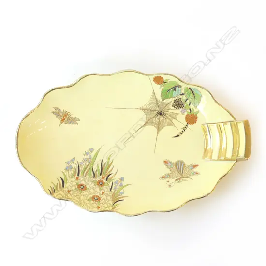 1930’S CARLTON WARE SPIDER WEB DISH WITH ENAMELLED DECORATION L.255MM