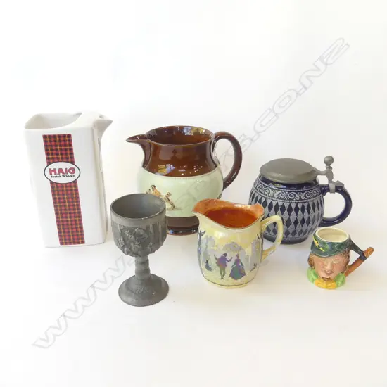 ASSORTED COLLECTABLE JUGS + TANKARD + GOBLET + STEIN