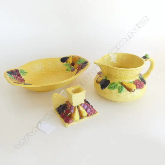 CARLTON WARE FRUIT PAT BOWL L250MM JUG H110MM & SMALL CANDLESTICK 