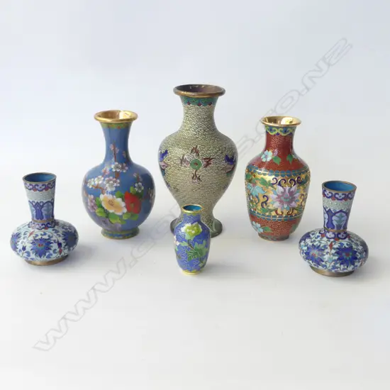 SIX ASST CLOISONNÉ VASES’ H80-90MM