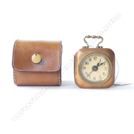 ANTIQUE FRENCH CLOCK IN LEATHER CASE H.50mm
