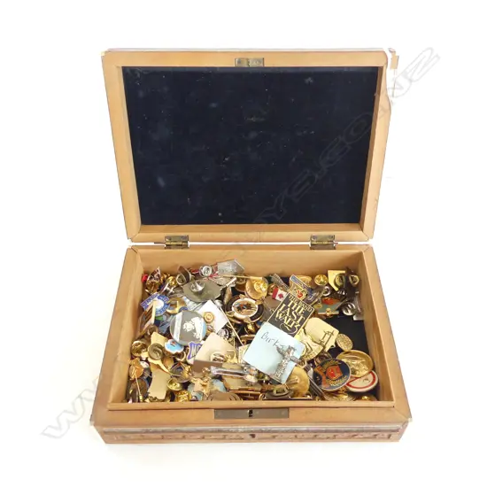 ASST. BADGES & PINS IN WOODEN BOX