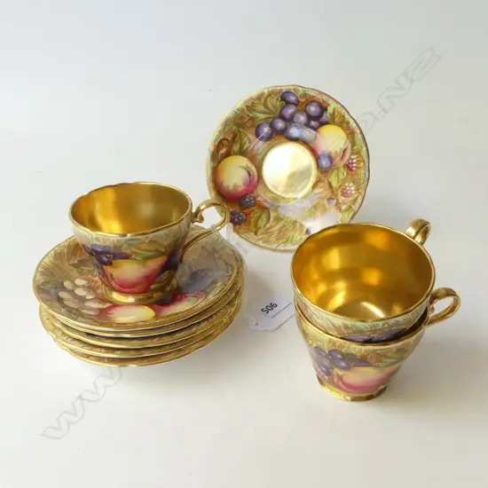 AYNSLEY ORCHARD GOLD 3 CUPS & 6 SAUCERS 125mm dia