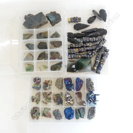 3 BOXES ASST. GEM STONES; LABRADORITE ETC