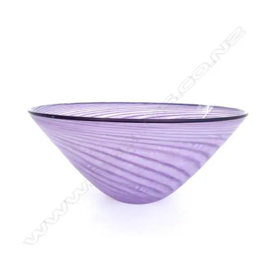 MIKE MCGREGOR 'PURPLE CANE' BOWL, NZ ART GLASS, HANDBLOWN c2000. H.130 x DIA.300mm 