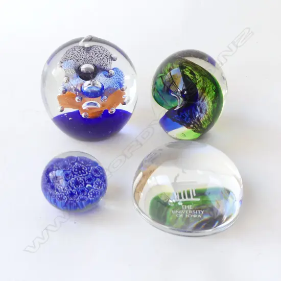 4 GLASS PAPERWEIGHTS 90mm dia 