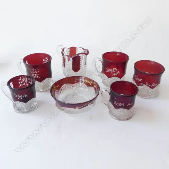 7PCS  1920S EXIBITION GLASS IN RED COLOUR  H70MM