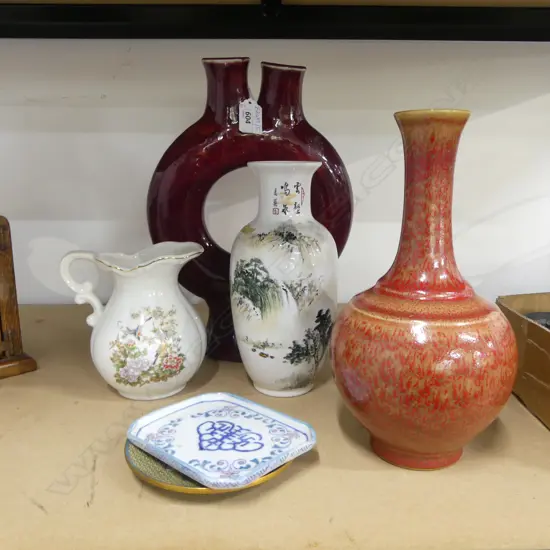 6 ASST. ORIENTAL PCES; 3 VASES H.320mm, JUG, 2 PIN DISHES
