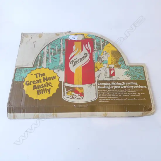 VINTAGE THERMETTE CARDBOARD ADVERTISING SIGN “THE GREAT NEW AUSSIE BILLY” L.50CM