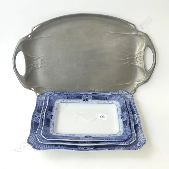 PEWTER TRAY 310x485mm + 3 GRADUATING B/W PLATTERS 245x330mm