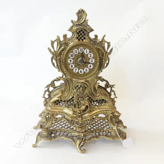 ORNATE BRASS MANTLE CLOCK H.340mm