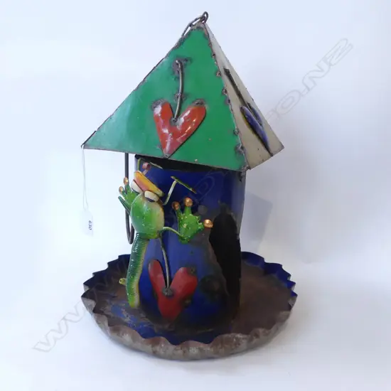 VINTAGE ENAMEL HANGING BIRD FEEDER H420MM