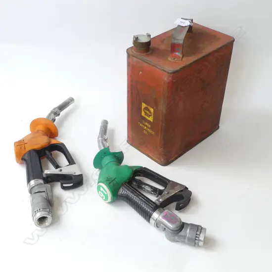 SHELL PETROL CAN + TWO BOWSER NOZZLES