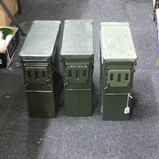 3 GREEN METAL AMMO CASES 145x360x350mm