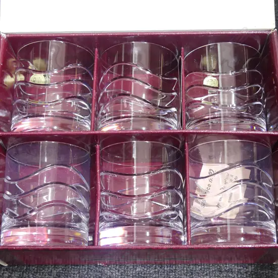 6 ROYAL CRYSTAL ROCK 'MARINA' PAT. TUMBLERS H.90mm, BOXED