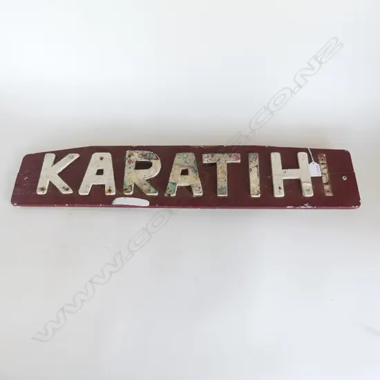 WOODEN EMBOSSED LETTERS 'KARATIHI' BOAT SIGN, 150 X 740mm, LAST LETTER MISSING