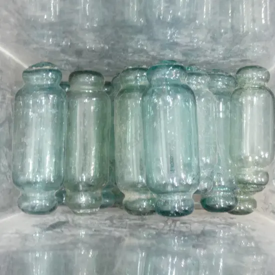 25 X FISHING FLOATS GLASS BOTTLES, VARIOUS SIZES L.125-150 mm (NOT CONTAINER)