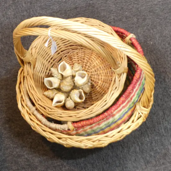 3 WOVEN BASKETS + SHELL DECOR 150mm dia