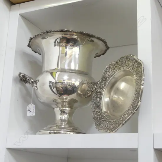 LG SILVER PLATE CHAMPAGNE BUCKET H.270mm + PLATE 210mm dia