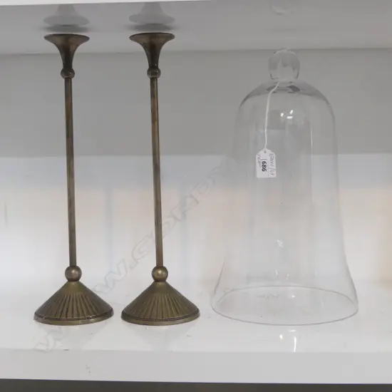 LG GLASS CLOCHE DOME H.340mm + PR METAL CANDLESTICKS H.360mm