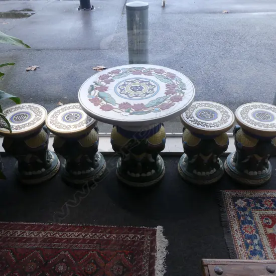 CERAMIC ELEPHANT TABLE & 4 STOOLS H.435mm